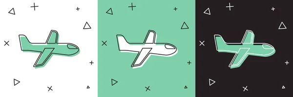 Zestaw Samolot Ikona Izolowane Białym Zielonym Czarne Tło Ikona Latającego — Wektor stockowy
