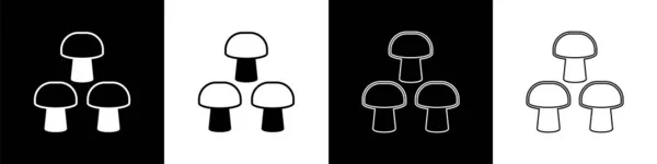 Set Paddenstoel Pictogram Geïsoleerd Zwart Wit Achtergrond Vector — Stockvector