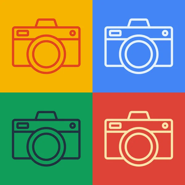 Pop Art Line Fotocamera Pictogram Geïsoleerd Kleur Achtergrond Foto Camera — Stockvector