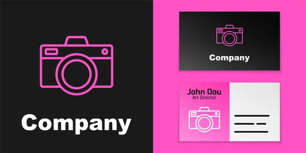 粉红线照相相机图标隔离在黑色背景上 Foto相机图标 标志设计模板元素 — 图库矢量图片