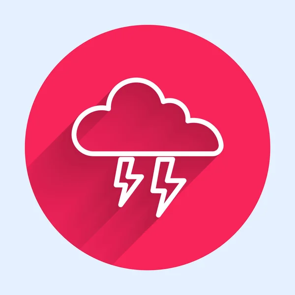 White Line Storm Icon Isolated Long Shadow Cloud Lightning Sign — Stock Vector