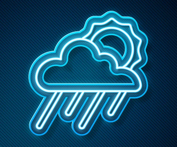 Parlak Neon Hattı Bulut Mavi Arka Planda Izole Edilmiş Yağmur — Stok Vektör