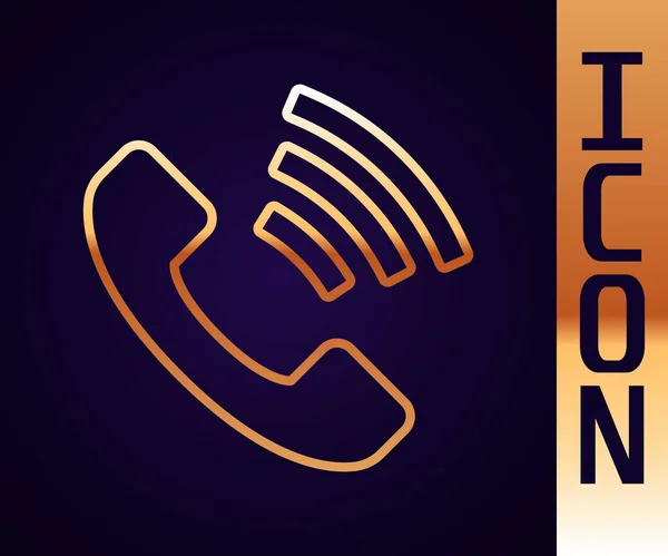 Χρυσή Γραμμή Τηλέφωνο Ώρες Εικονίδιο Υποστήριξης Απομονώνεται Μαύρο Φόντο Τηλεφωνικό — Διανυσματικό Αρχείο