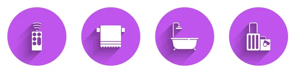 Set Fernbedienung Handtuchhalter Badewanne Mit Dusche Und Koffer Symbol Mit — Stockvektor