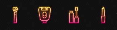 Mascara fırçası, makyaj malzemesi, Epilatör ve Tırnak dosyasını ayarla. Parlayan neon ikonu. Vektör