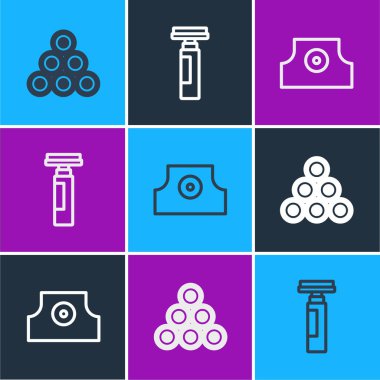 Çizgi boyası sprey kutusu, sprey başlık ve kalem simgesini ayarla. Vektör