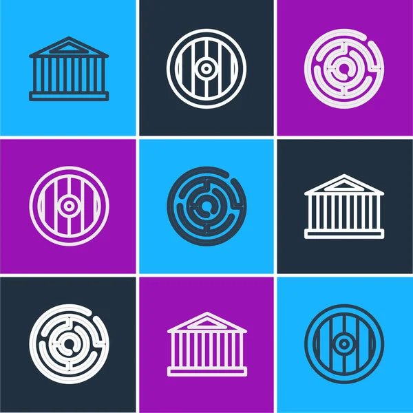 Parthenon, Minotaur labirenti ve Yunan kalkan ikonu. Vektör