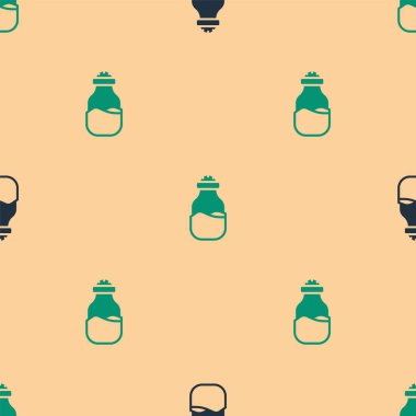 Konserve ikonundaki yeşil ve siyah Spice bej arka planda izole edilmiş pürüzsüz desen. Baharat koleksiyonu. Baharat, cam kutunun içindeki baharatlar. Vektör.