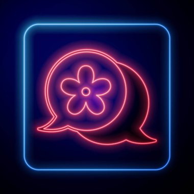 Parlayan neon çiçeği simgesi siyah arkaplanda izole edildi. Vektör.