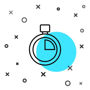 Siyah çizgi Stopwatch simgesi beyaz arkaplanda izole edildi. Zaman göstergesi. Kronometre işareti. Rastgele dinamik şekiller. Vektör.