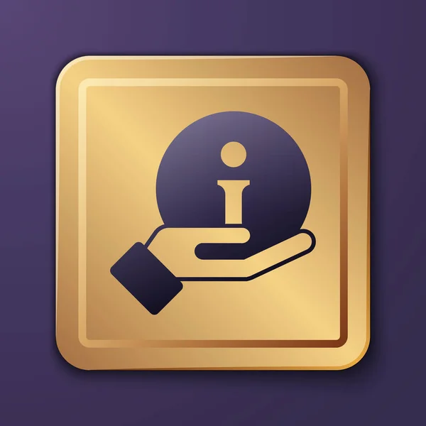 Purple Information Icoon Geïsoleerd Paarse Achtergrond Gouden Vierkante Knop Vector — Stockvector