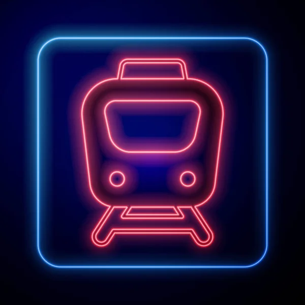 Zářící Neon Vlak Ikona Izolované Černém Pozadí Symbol Veřejné Dopravy — Stockový vektor