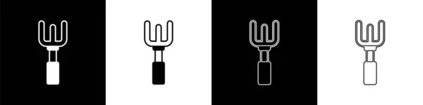 Set Garden Rake Icon Isolated Black White Background Tool Horticulture — Stock Vector