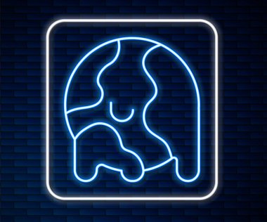 Parlayan neon hattı Dünya gezegeni eriyerek tuğla duvar arkasında izole edilmiş küresel ısınma ikonuna dönüşüyor. Ekolojik problemler ve çözümler - termometre. Vektör.