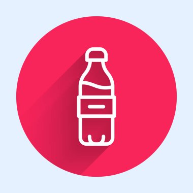 Uzun gölgeli beyaz çizgi şeklinde bir su ikonu. Soda su içme tabelası. Kırmızı daire düğmesi. Vektör.