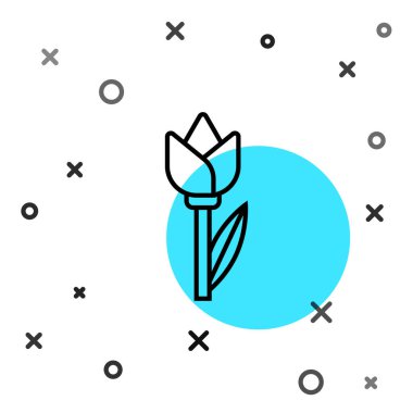 Beyaz arkaplanda siyah çizgi çiçekli lale simgesi izole edildi. Rastgele dinamik şekiller. Vektör.