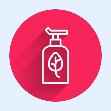 Beyaz çizgi organik kozmetik ikonu beyaz çizgi arkaplanını izole etti. Vücut bakım ürünleri. Kırmızı daire düğmesi. Vektör.