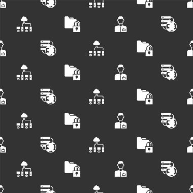 Analizci mühendisi, Ağ bulut bağlantısını, Bilgisayar ağını ve Dizini ayarla ve kusursuz desene kilitlen. Vektör