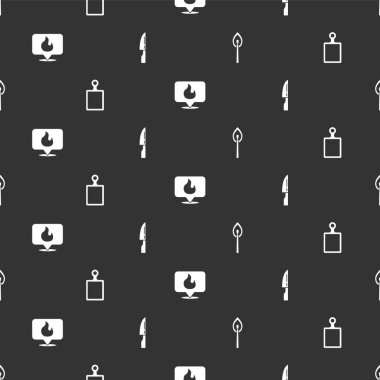 Yanma kibritini ateşle, kesme tahtası, konum alevi ve ızgara bıçağını pürüzsüz bir şablona ayarla. Vektör