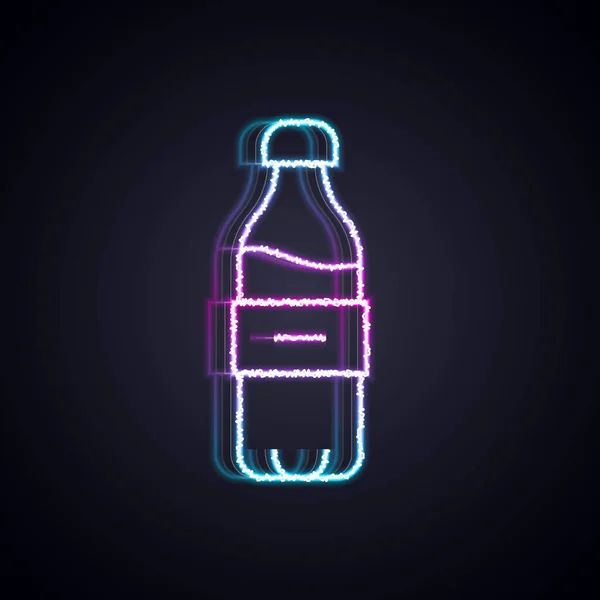 Gloeiende Neon Lijn Fles Van Water Pictogram Geïsoleerd Zwarte Achtergrond — Stockvector