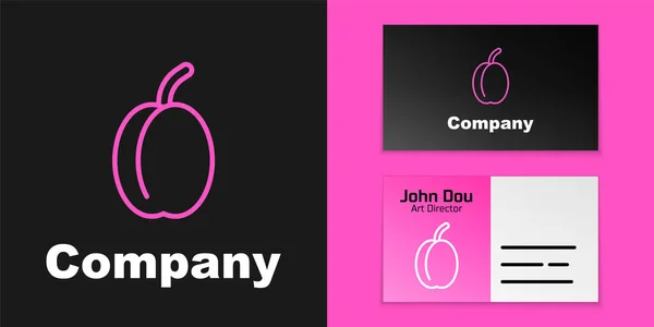 Rosa Linie Pflaumenfrucht Symbol Isoliert Rosa Linie Hintergrund Logo Design — Stockvektor