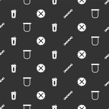 Bisiklet zinciri, kilit, su dolu spor şişesi ve dikişsiz krank 'ı ayarlayın. Vektör