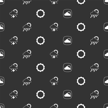 Hava tahminini ayarlayın, yağmurlu ve güneşli Bulut, kar ve güneş pürüzsüz desenli. Vektör