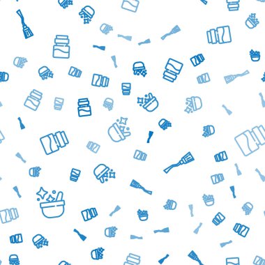 Cadı kazanı, cadı süpürgesi ve iksirli, kusursuz desenli şişe. Vektör