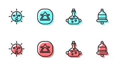 Şişe, güneş, hava elementi ve alarm zili simgesini yerleştirin. Vektör