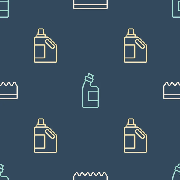 Set Line Sponge Bottle Cleaning Agent Seamless Pattern Vector — Stock Vector