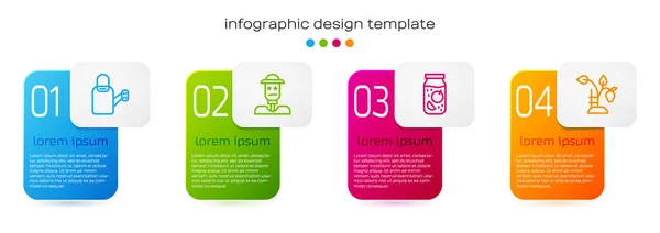 Set Línea Regadera Espantapájaros Tarro Mermelada Arbusto Fresa Plantilla Infografía — Archivo Imágenes Vectoriales