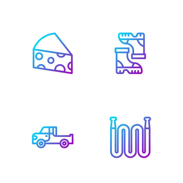 Set Línea Manguera Jardín Camioneta Queso Bota Goma Impermeable Iconos — Vector de stock