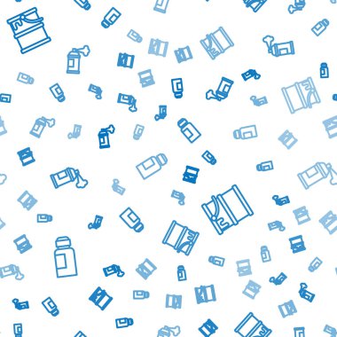 Çizgi boyası, guaj, kavanoz, boya, kova ve sprey kutuları kusursuz desenlere ayarlayın. Vektör