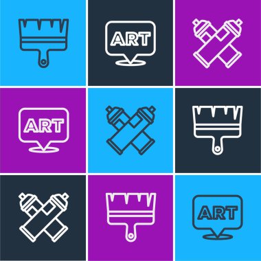 Satır fırçası, sprey kutu ve metin sanatları ikonu ile konuşma baloncuğu ayarla. Vektör