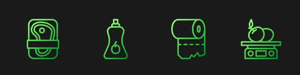 Set Lijn Toiletpapier Roll Vlees Verpakking Steak Saus Fles Elektronische — Stockvector