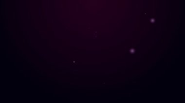 Parlayan neon hattı. Siyah arka planda izole edilmiş bir su ikonu şişesi. Soda su içme tabelası. 4K Video hareketli grafik canlandırması