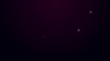 Parlak neon hattı siyah arka planda izole edilmiş bir sprey tabanca ikonu olan bir ev bitkisine püskürtüyor. Yaprakların nemlenmesi. Çiçeklerle ilgilen. 4K Video hareketli grafik canlandırması