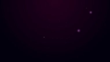 Siyah arkaplanda izole edilmiş bir çömlek ikonunda parıldayan neon çizgisi. Yapraklı dal. 4K Video hareketli grafik canlandırması