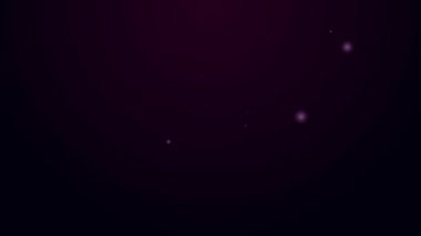 Parlayan neon hattı. Esrar ikonundaki bitki siyah arkaplanda izole edilmiş. Tencerede yetişen bir bitki. Saksı bitkisi işareti. 4K Video hareketli grafik canlandırması