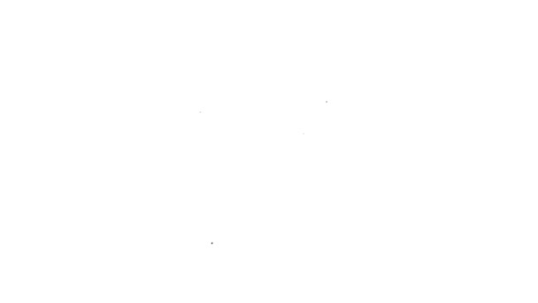 Черная линия горшок дом завод на стенде значок изолирован на белом фоне. Растение растет в кастрюле. Вывеска с цветами. Видеографическая анимация 4K — стоковое видео