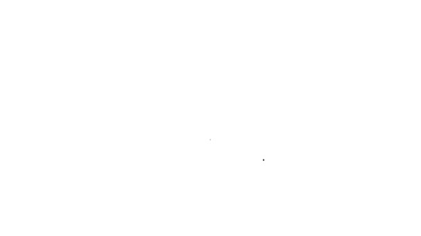 Черная линия Наушники значок изолирован на белом фоне. Поддержка обслуживания клиентов, горячая линия, колл-центр, факс, техническое обслуживание. Видеографическая анимация 4K — стоковое видео