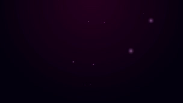 Zářící neonová čára Lidská ruka držící ikonu zeměkoule izolovanou na černém pozadí. Uložit pozemský koncept. Grafická animace pohybu videa 4K — Stock video