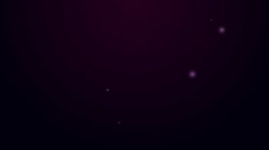 Siyah arkaplanda izole edilmiş tencere ikonunda parlayan neon çizgisi çiçek lalesi. Tencerede yetişen bir bitki. Saksı bitkisi işareti. 4K Video hareketli grafik canlandırması