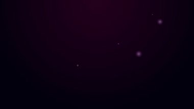 Siyah arkaplanda çiçek ikonu olan parlak neon hattı çiçek ağacı dalı. 4K Video hareketli grafik canlandırması