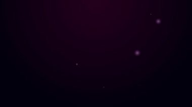 Parlayan neon hattı patlıcan simgesi siyah arkaplanda izole edildi. 4K Video hareketli grafik canlandırması