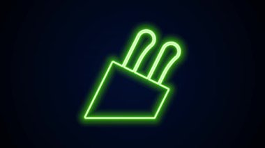 Parlayan neon çizgili bıçak simgesi siyah arkaplanda izole edildi. Çatal bıçak sembolü. 4K Video hareketli grafik canlandırması