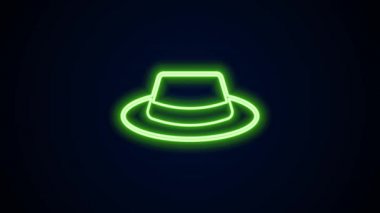 Siyah arka planda izole edilmiş kurdele ikonu olan parlak neon çizgili adam şapkası. 4K Video hareketli grafik canlandırması