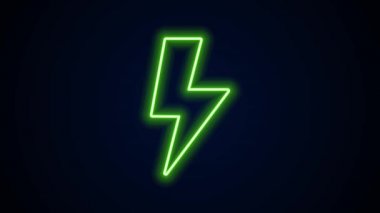 Parlayan neon çizgisi Şimşek simgesi siyah arkaplanda izole edildi. Flaş işareti. Flaş ikonunu yükle. Gök gürültüsü. Yıldırım çarpması. 4K Video hareketli grafik canlandırması