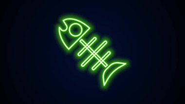 Parlayan neon hattı. Ölü balık simgesi siyah arkaplanda izole edilmiş. 4K Video hareketli grafik canlandırması