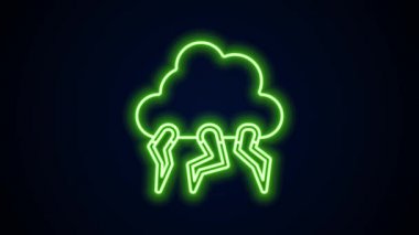 Parlayan neon hattı Storm simgesi siyah arkaplanda izole edildi. Bulut ve şimşek işareti. Fırtınanın hava durumu ikonu. 4K Video hareketli grafik canlandırması